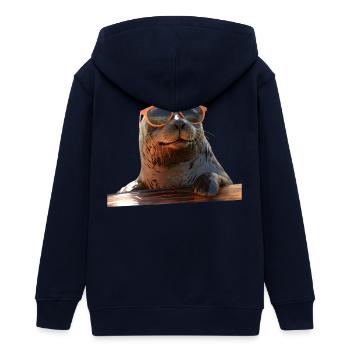 Robbe mit Sonnenbrille Seehund Walross Süße Robben - Teenager Organic Kapuzenjacke Mini Cultivator von Stanley/Stella - Navy - Hinten - AI Model Teenager Male light (155cm)