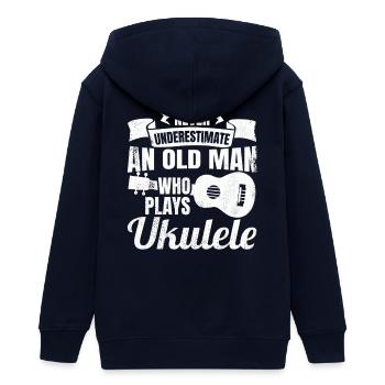 Unterschätze nie alte Ukulele Spieler - Teenager Organic Kapuzenjacke Mini Cultivator von Stanley/Stella - Navy - Hinten - AI Model Teenager Male light (155cm)