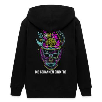 Die Gedanken sind frei - Neon Schädel - Teenager Organic Kapuzenjacke Mini Cultivator von Stanley/Stella - Schwarz - Hinten - AI Model Teenager Male light (155cm)