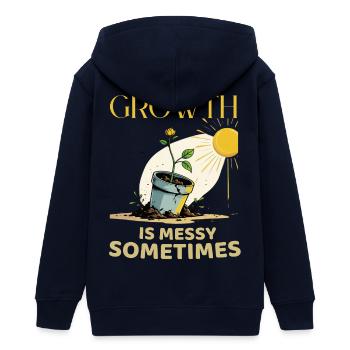 Growth metaphor with flower in pot - Teens Organic Zip-up Hoodie by Stanley/Stella - black - Back - AI Model Teenager Male light (155cm)