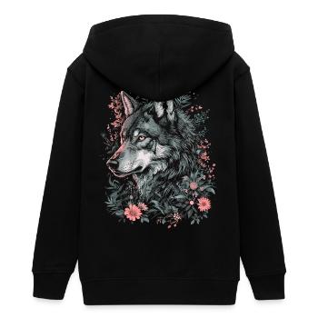 Loup Tête de loup Fleurs Plantes Nature Nature sauvage Art - Veste à capuche ado bio Stanley/Stella - noir - Dos - AI Model Teenager Male light (155cm)
