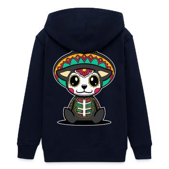 Chien dia de muertos tête de mort mexicaine kawaii - Veste à capuche ado bio Stanley/Stella - marine - Dos - AI Model Teenager Male light (155cm)