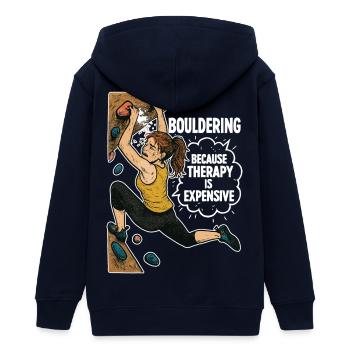 Bouldering instead of therapy – Funny climbing shirt - Teens Organic Zip-up Hoodie by Stanley/Stella - navy - Back - AI Model Teenager Male light (155cm)