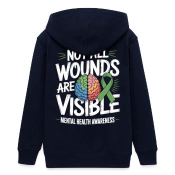 Not All Wounds Are Visible – Mental Health - Teens Organic Zip-up Hoodie by Stanley/Stella - navy - Back - AI Model Teenager Male light (155cm)