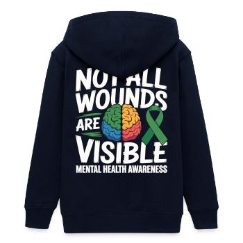Toutes les blessures ne sont pas visibles – santé mentale - Veste à capuche ado bio Stanley/Stella - marine - Dos - AI Model Teenager Male light (155cm)