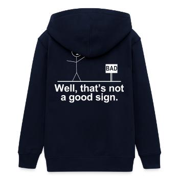Nun, das ist kein gutes Zeichen, lustiger Strichmann - Teenager Organic Kapuzenjacke Mini Cultivator von Stanley/Stella - Navy - Hinten - AI Model Teenager Male light (155cm)