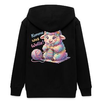 Komme was Wolle - Strickendes Schaf Wollknäuel  - Teenager Organic Kapuzenjacke Mini Cultivator von Stanley/Stella - Schwarz - Hinten - AI Model Teenager Male light (155cm)