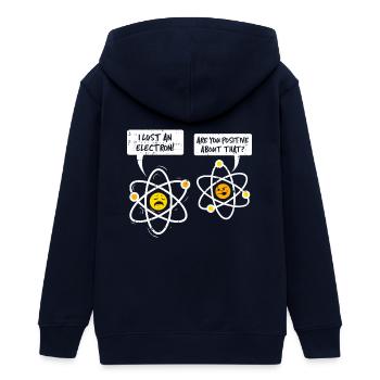 FUNNY ATOMIC WITZ | FUNNY POSITIVE ELECTRON NERD - Teens Organic Zip-up Hoodie by Stanley/Stella - navy - Back - AI Model Teenager Male light (155cm)