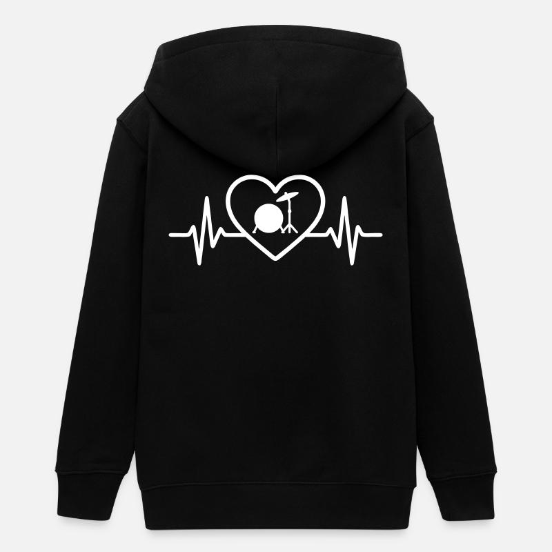 Cœur Batterie Grosse Caisse Cymbale - Veste à capuche ado bio Stanley/Stella - noir