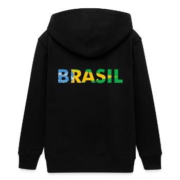 Brasilien Flaggendesign in Nationalfarben - Teenager Organic Kapuzenjacke Mini Cultivator von Stanley/Stella - Schwarz - Hinten - AI Model Teenager Male light (155cm)
