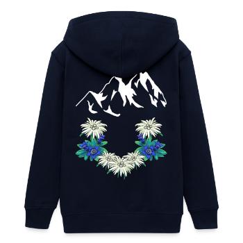 Österreich Schweiz Gebirge Berge Enzian Edelweiß - Teenager Organic Kapuzenjacke Mini Cultivator von Stanley/Stella - Navy - Hinten - AI Model Teenager Male light (155cm)