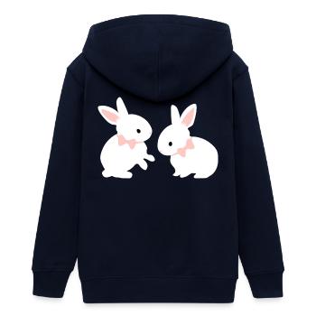 White bunny twins - baby easter bunny pink ear - Teens Organic Zip-up Hoodie by Stanley/Stella - navy - Back - AI Model Teenager Male light (155cm)