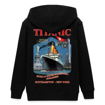 TITANIC Kreation Louis RUNEMBERG © Adagp - Teenager Organic Kapuzenjacke Mini Cultivator von Stanley/Stella - Schwarz - Hinten - AI Model Teenager Male light (155cm)