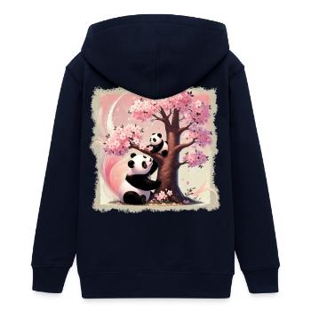 Mom and baby pandas at the cherry tree - Teens Organic Zip-up Hoodie by Stanley/Stella - navy - Back - AI Model Teenager Male light (155cm)