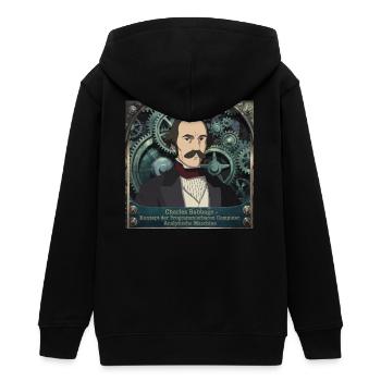 Patrimoine de l’humanité - Charles Babbage - Veste à capuche ado bio Stanley/Stella - noir - Dos - AI Model Teenager Male light (155cm)