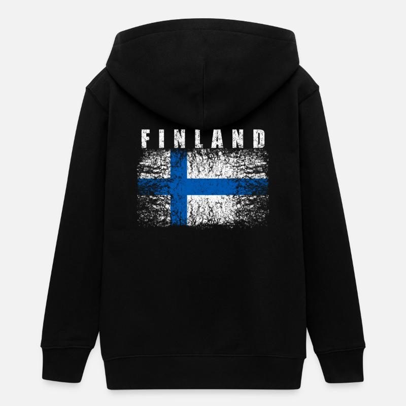 Finlande drapeau 008 dessins ronds - Veste à capuche ado bio Stanley/Stella - noir