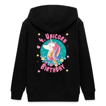 Einhorn 4. Geburtstag 4 Jahre - Einhorngeburtstag - Teenager Organic Kapuzenjacke Mini Cultivator von Stanley/Stella - Schwarz - Hinten - AI Model Teenager Male light (155cm)