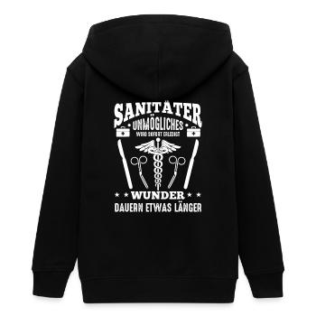 Sanitäter Unmögliches wird sofort erledigt - Teenager Organic Kapuzenjacke Mini Cultivator von Stanley/Stella - Schwarz - Hinten - AI Model Teenager Male light (155cm)