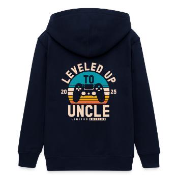 Ascended to Uncle 2025 - Teens Organic Zip-up Hoodie by Stanley/Stella - navy - Back - AI Model Teenager Male light (155cm)