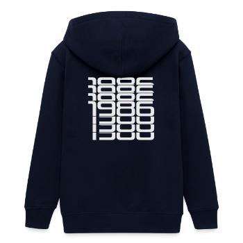 1986 Stack Ziffern Muster - Teenager Organic Kapuzenjacke Mini Cultivator von Stanley/Stella - Navy - Hinten - AI Model Teenager Male light (155cm)