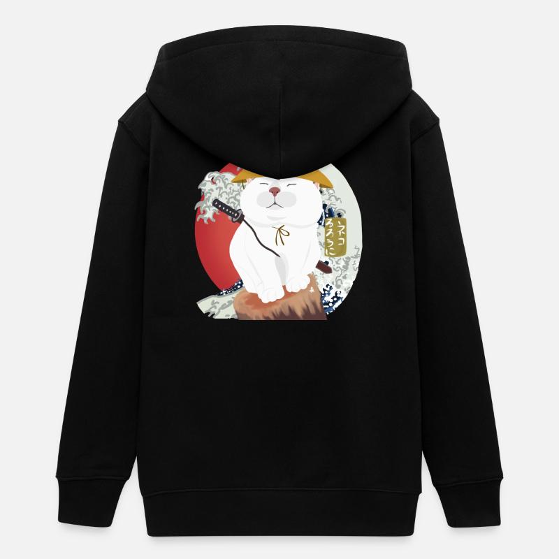 Chat samouraï assis sur le bois - Veste à capuche ado bio Stanley/Stella - noir