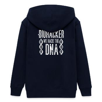 Biohacker we hack the DNA - Teens Organic Zip-up Hoodie by Stanley/Stella - navy - Back - AI Model Teenager Male light (155cm)