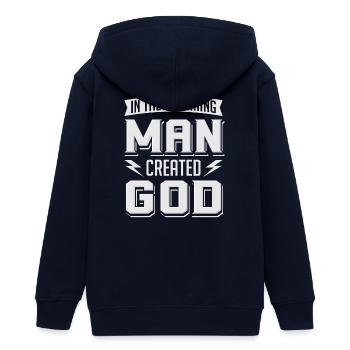 Atheist Man Created God Anti Religion Agnostic - Teens Organic Zip-up Hoodie by Stanley/Stella - navy - Back - AI Model Teenager Male light (155cm)