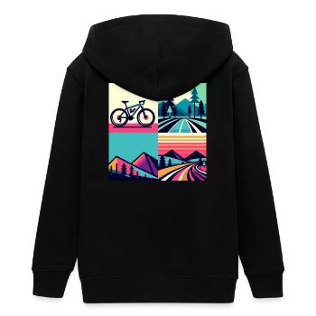 Retro Pop Cycle & Mountain Sunset - Teenager Organic Kapuzenjacke Mini Cultivator von Stanley/Stella - Schwarz - Hinten - AI Model Teenager Male light (155cm)