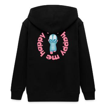 Verspielte Figur  mit Textmotto happy me - Teenager Organic Kapuzenjacke Mini Cultivator von Stanley/Stella - Schwarz - Hinten - AI Model Teenager Male light (155cm)