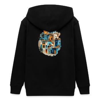 Village de maisons colorées en teinte bleue - Veste à capuche ado bio Stanley/Stella - noir - Dos - AI Model Teenager Male light (155cm)