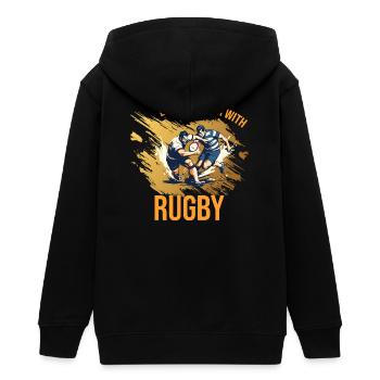 Life is better with Rugby - Teenager Organic Kapuzenjacke Mini Cultivator von Stanley/Stella - Schwarz - Hinten - AI Model Teenager Male light (155cm)
