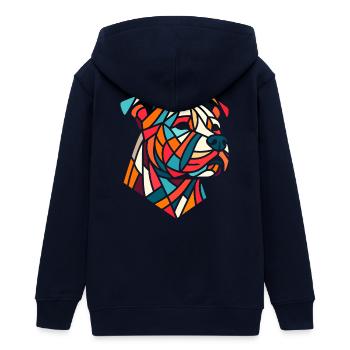 Staffordshire geometrischer Bullterrier, Staffy - Teenager Organic Kapuzenjacke Mini Cultivator von Stanley/Stella - Navy - Hinten - AI Model Teenager Male light (155cm)