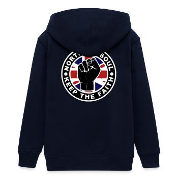 Northern Soul - Keep The Faith - Union Jack - Veste à capuche ado bio Stanley/Stella - marine - Dos - AI Model Teenager Male light (155cm)