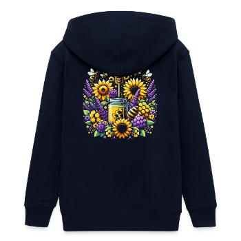 Lebhaftes, farbenfrohes Kunstwerk mit Bienen Honig - Teenager Organic Kapuzenjacke Mini Cultivator von Stanley/Stella - Navy - Hinten - AI Model Teenager Male light (155cm)
