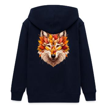 toller Wolf, gestaltet aus verschiedenen Blättern - Teenager Organic Kapuzenjacke Mini Cultivator von Stanley/Stella - Navy - Hinten - AI Model Teenager Male light (155cm)