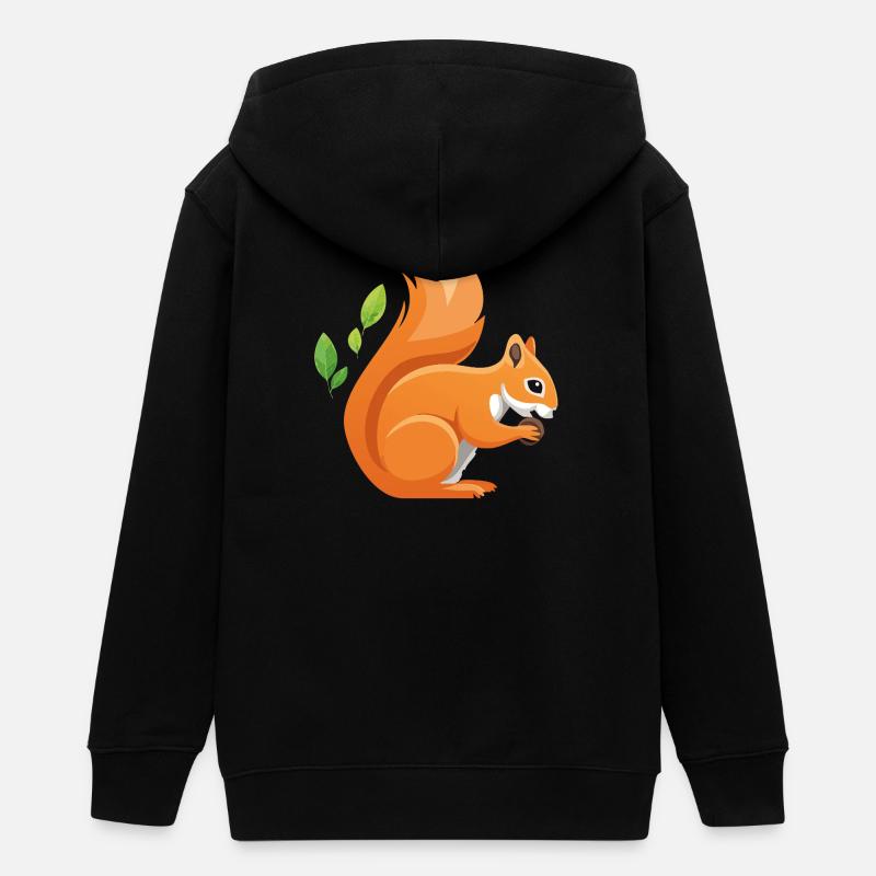 Imprimé écureuil ludique avec des feuilles - Veste à capuche ado bio Stanley/Stella - noir