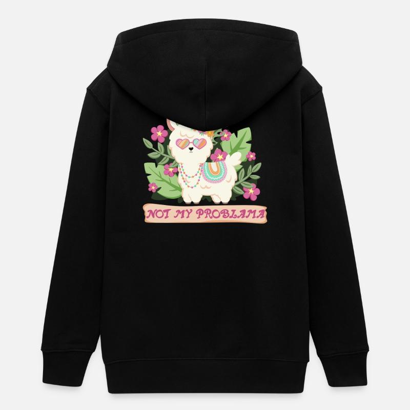 Alpaga lama d’été - Pas mon problème - Veste à capuche ado bio Stanley/Stella - noir