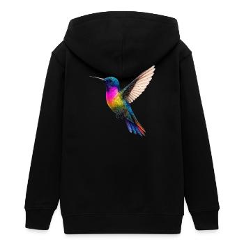 Vibrant Rainbow Hummingbird Design - Teens Organic Zip-up Hoodie by Stanley/Stella - black - Back - AI Model Teenager Male light (155cm)