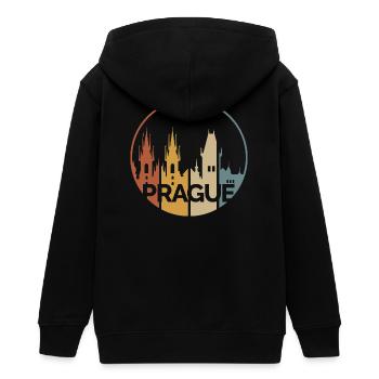 Silhouette de la ville de Prague couleurs vintage - logo du château - Veste à capuche ado bio Stanley/Stella - noir - Dos - AI Model Teenager Male light (155cm)