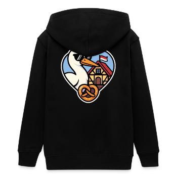 Alsace Cœur Cigogne et Bretzel  Fierté Alsacienne  - Veste à capuche ado bio Stanley/Stella - noir - Dos - AI Model Teenager Male light (155cm)