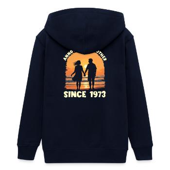 Jahrestag der gegenseitigen Belästigung seit 1973 - Teenager Organic Kapuzenjacke Mini Cultivator von Stanley/Stella - Navy - Hinten - AI Model Teenager Male light (155cm)