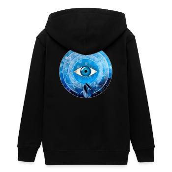 Mystic Blue Eye Mandala with Whale and Jellyfish - Teens Organic Zip-up Hoodie by Stanley/Stella - black - Back - AI Model Teenager Male light (155cm)