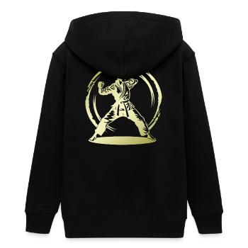 Karate Silhouette Fighter - Teenager Organic Kapuzenjacke Mini Cultivator von Stanley/Stella - Schwarz - Hinten - AI Model Teenager Male light (155cm)
