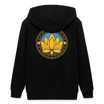Golden Mandala Lotus on Blue - Teens Organic Zip-up Hoodie by Stanley/Stella - black - Back - AI Model Teenager Male light (155cm)