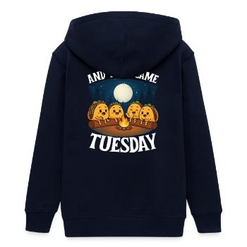 And Then Came Tuesday Taco Humor - Teens Organic Zip-up Hoodie by Stanley/Stella - navy - Back - AI Model Teenager Male light (155cm)