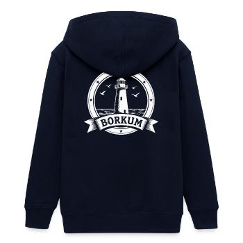 Leuchtturm Borkum Maritimes Emblem - Teenager Organic Kapuzenjacke Mini Cultivator von Stanley/Stella - Navy - Hinten - AI Model Teenager Male light (155cm)