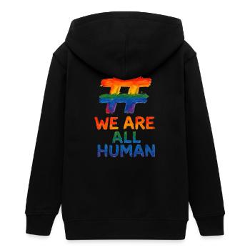 #WeAreAllHuman – Rainbow Watercolor Design - Teens Organic Zip-up Hoodie by Stanley/Stella - black - Back - AI Model Teenager Male light (155cm)