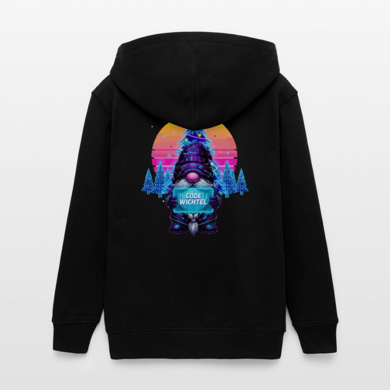 Cyberpunk Code Gnome - Synthwave Xmas Nerd Teens Organic Zip-up Hoodie by Stanley/Stella