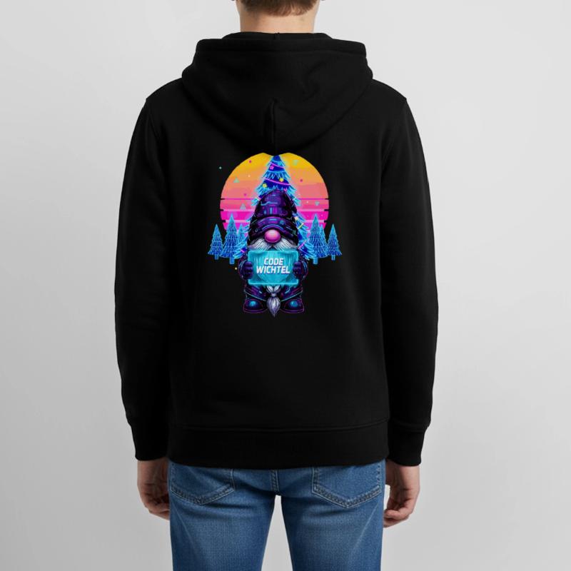 Cyberpunk Code Gnome - Synthwave Xmas Nerd Teens Organic Zip-up Hoodie by Stanley/Stella