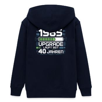 1985 Upgrade Läuft Seit 40 Jahren - Teenager Organic Kapuzenjacke Mini Cultivator von Stanley/Stella - Navy - Hinten - AI Model Teenager Male light (155cm)